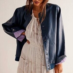 Free People We the Free Wild Rose Vegan Leather Bomber Jacket